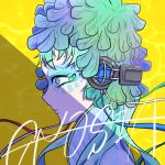  1other androgynous blue_eyes blue_hair facepaint facial_mark feathers forehead_mark gnosia green_eyes green_hair headphones highres long_hair long_sleeves makeup multicolored_hair nonono_daaa other_focus raqio simple_background solo streaked_hair tattoo upper_body 