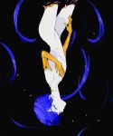  androgynous bangs black_background blue_eyes blue_hair blunt_bangs c0jima colored_eyelashes commentary golden_arms houseki_no_kuni looking_at_viewer nude phosphophyllite phosphophyllite_(ll) short_hair solo spoilers upside-down 