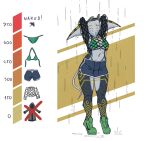 absurd_res anthro bikini boots breasts clothing female fish fishnet_clothing fishnet_topwear footwear game_(disambiguation) hi_res manta_ray marine no_heels raining ray_(fish) rayna_(zed-s) solo swimwear topwear undressing zed-s