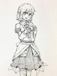  absurdres bangs blush detached_sleeves eyebrows_visible_through_hair greyscale highres long_sleeves looking_at_viewer mashimashi mizuhashi_parsee monochrome open_mouth pleated_skirt pointy_ears short_hair short_sleeves skirt solo standing touhou traditional_media 