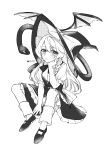  1girl absurdres artist_name blush bow bowtie braid chinese_commentary cindy717 closed_mouth commentary_request evil_dragon_(touhou) greyscale hand_on_own_cheek hand_on_own_face hat hat_bow highres kirisame_marisa long_hair monochrome short_sleeves side_braid single_braid sitting snake solo touhou witch_hat 