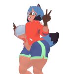 animal_humanoid big_breasts big_butt blue_body blue_eyes blue_fur blue_hair brand_new_animal breasts butt canid canid_humanoid canine canine_humanoid clothed clothing curvy_figure female fur hair human humanoid hybrid mammal mammal_humanoid michiru_kagemori multicolored_body multicolored_fur raccoon_dog s1m0n skimpy solo studio_trigger tan_body tanuki tanuki_humanoid