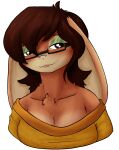  alpha_channel anthro big_ears breasts brown_eyes cleavage clothed clothing eyeliner eyewear female frostedscales fur glasses green_eyeliner hi_res lagomorph makeup mammal marrubi_(artist) marrubi_(marrubi) seductive small_breasts small_nose solo sweater tagme tan_body tan_fur topwear yellow_clothing yellow_sweater yellow_topwear 