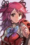  brown_eyes cheria_barnes hair_ribbon hand_up hankuri juliet_sleeves long_sleeves puffy_sleeves red_hair ribbon smile solo tales_of_(series) tales_of_graces two_side_up upper_body 