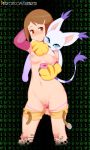  animal_ears belt binary bluebreed breasts brown_eyes brown_hair cat_ears cellphone digimon digimon_adventure_02 frown hair_ornament hairclip medium_breasts navel nipples panties panty_pull phone pink_panties pussy self_shot short_hair short_shorts shorts shorts_pull smartphone stomach tailmon underwear undressing yagami_hikari 