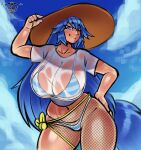  alice_(the_blu_fox) animal_humanoid artist_logo bangs beach bedroom_eyes big_breasts bikini blue_bikini blue_bikini_bottom blue_bikini_top blue_clothing blue_hair blue_stripes blue_swimwear blue_tail bottomwear breasts canid canid_humanoid canine canine_humanoid clothing cloud crotch_lines eyelashes female fluffy fluffy_tail fox fox_humanoid glistening glistening_body glistening_breasts glistening_clothing glistening_eyes glistening_hair glistening_skin glistening_thighs hair hand_on_hip hat headgear headwear hi_res hip_dips holding_clothing holding_hat holding_headgear holding_headwear holding_object humanoid idlepotoo light_body light_skin logo long_hair looking_at_viewer mammal mammal_humanoid midriff narrowed_eyes navel one_eye_closed pattern_bottomwear pattern_clothing portrait pose purple_eyes sarong seductive shaded shirt signature simple_background sky skyscape slightly_chubby slightly_chubby_female smile solo straw_hat striped_bottomwear striped_clothing stripes swimwear tail thick_thighs three-quarter_portrait three-quarter_view topwear translucent translucent_clothing wet wet_clothing white_clothing white_shirt white_stripes white_topwear wide_hips wink yellow_sarong 