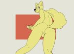 anthro backsack balls butt canid fur genitals hi_res looking_at_viewer looking_back male mammal presenting presenting_hindquarters simple_background smolt solo yellow_body yellow_fur