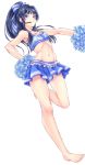  :/ armpits bangs bare_arms bare_legs bare_shoulders barefoot black_hair blue_bow blue_eyes blue_skirt blue_tubetop blunt_bangs bow breasts cheerleader commentary_request eyebrows_visible_through_hair frilled_skirt frills frown groin hair_bow hair_intakes hand_on_hip highres horizontal_stripes idolmaster idolmaster_million_live! leg_up legs long_hair looking_at_viewer looking_to_the_side microphone miniskirt mogami_shizuka mogemoge00 navel outstretched_arm pleated_skirt pom_poms ponytail sidelocks simple_background skirt small_breasts solo standing standing_on_one_leg star stomach strapless striped striped_bow striped_skirt tubetop v-shaped_eyebrows vertical_stripes white_background 