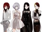  alternate_costume androgynous artist_request bangs black_eyes black_hair black_legwear blonde_hair bort choker collarbone commentary_request crystal_hair diamond_(houseki_no_kuni) dress earrings gloves houseki_no_kuni jewelry long_hair long_sleeves looking_at_viewer mina_hiragi multicolored_hair multiple_others open_mouth pantyhose red_eyes red_hair rutile_(houseki_no_kuni) shinsha_(houseki_no_kuni) short_shorts shorts signature simple_background smile sparkle standing very_long_hair white_background white_dress white_eyes white_hair yellow_eyes 