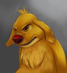  2016 alien angry black_eyes chest_tuft digital_media_(artwork) digital_painting_(artwork) disney experiment_(species) fur gold_fur grey_background head_tuft lilo_and_stitch notched_ear realistic red_nose reddragon reuben sharp_teeth simple_background solo teeth tuft 