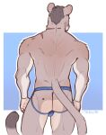  anthro athletic back_muscles butt clothed clothing cougar felid feline hair heart_(marking) hi_res jnkyrd jockstrap jockstrap_only long_tail male mammal markings muscular muscular_anthro muscular_male rear_view scar short_hair solo solo_focus tail topless underwear underwear_only 