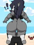  anon anthro arthropod beach big_butt breasts butt clothed clothing crab crustacean decapoda enderbendr female fish hair malacostracan mammal marine mira_(endrslendr) partially_clothed pulling_pants_down sand sea seaside shark simple_background solo thick_thighs topwear water wide_hips 