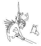 2020 ambiguous_gender anthro antlers back_spikes black_and_white crouching digital_drawing_(artwork) digital_media_(artwork) digitigrade dot_eyes duo dyyrlysh hair holding_melee_weapon holding_object holding_polearm holding_spear holding_weapon horn krita_(artwork) line_art melee_weapon monochrome perched polearm rain_world semi-anthro simple_background slugcat spear species_request spikes spikes_(anatomy) standing tail videocult weapon white_background