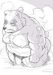 2024 anthro bear belly big_belly genitals hi_res hysk japanese_text kemono male mammal moobs nipples overweight overweight_male penis pubes scar solo steam text