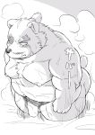  2024 anthro bear belly big_belly genitals hi_res hysk japanese_text kemono male mammal moobs nipples overweight overweight_male penis pubes scar solo steam text 