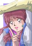  1girl absurdres anice_farm arm_up character_name chouon_senshi_borgman dated highres index_finger_raised long_hair looking_to_the_side open_mouth red_hair scottmohechi solo 