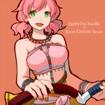  breasts earrings final_fantasy final_fantasy_xiii green_eyes holding jewelry long_hair looking_at_viewer medium_breasts necklace oerba_dia_vanille orange_hair short_twintails solo sunagimo_(nagimo) twintails 