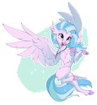  2018 avian beak digital_media_(artwork) feathered_wings feathers female friendship_is_magic hair hioshiru hippogryph jewelry multicolored_hair my_little_pony necklace open_beak open_mouth purple_eyes silverstream_(mlp) solo two_tone_hair wings 