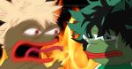  amphibian angry anime black_hair blonde_hair clothed clothing crying duo fire frog green_eyes green_hair green_skin hair long_tongue meme pepe red_eyes screaming shadoweyenoom tears tongue topless 