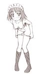  bent_over blush bra breasts cleavage hairband hisui kneehighs lingerie maid medium_breasts monochrome panties panty_pull short_hair sin-go sketch socks solo thigh_gap tsukihime underwear underwear_only undressing 