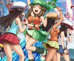  4girls :d ^_^ annoyed aqua_eyes ass bag bare_shoulders black_hair blue_(pokemon) blue_skirt blush breasts brown_eyes brown_hair brown_hat cheering clenched_teeth closed_eyes cloud creatures_(company) dark_skin eyebrows_visible_through_hair eyes_closed facepalm fangs game_freak gen_1_pokemon green_hat green_skirt hat holding holding_poke_ball ice impossible_clothes impossible_shirt ivysaur jigglypuff medium_breasts multiple_girls multiple_persona nintendo no_panties nurse_cap open_mouth poke_ball poke_ball_print pokemoa pokemon pokemon_(game) pokemon_frlg red_eyes red_skirt shiny shiny_clothes shiny_skin shirt shoulder_bag sideboob skirt sky smile socks super_smash_bros. super_smash_bros._ultimate teeth white_hat wristband 