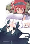  1girl bad_id bad_pixiv_id black_hair breast_sucking breasts couple hetero large_breasts lying mono red_hair shadow_of_the_colossus tensugi_takashi wander 