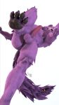  2018 3d_(artwork) anus athletic balls black_pawpads canine digital_media_(artwork) erection fur humanoid_penis kreic looking_at_viewer male mammal nipples pawpads paws penis pink_anus purple_balls purple_fur solo uncut wolf 