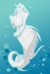  areola big_breasts breasts bubble caprine female fin fur goat horn huge_breasts hybrid long_ears looking_at_viewer mammal marine merfolk monochrome nude quelico scales simple_background sketch smile solo tail_fin teal_background toriel undertale underwater video_games water 