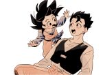 :d belt black_hair brothers dougi dragon_ball dragon_ball_z happy kameno_(nameko_ziru_n) long_sleeves looking_at_another male_focus multiple_boys open_mouth outstretched_arms pants shirt short_hair siblings simple_background smile son_gohan son_goten spiked_hair waiscoat white_background white_shirt 