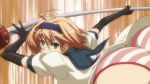  00s 1girl animated animated_gif ass orange_hair panties sekirei short_hair striped_panties underwear weapon yashima_(sekirei) 