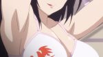  1girl animated animated_gif black_hair bounce bouncing_breasts bra breasts cleavage erect_nipples erect_nipples_under_clothes female huge_breasts kazehana sekirei smile solo white_bra 