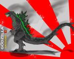  company_connection crossover dinosaur energy giant_monster glowing godzilla godzilla_(series) japanese_flag kaijuu legendary_pictures monster mutant pacific_rim toho_(film_company) 