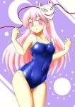  blush breasts competition_school_swimsuit crescent_moon d-m_(dii_emu) fox_mask hata_no_kokoro highres long_hair mask mask_on_head moon one-piece_swimsuit open_mouth pink_eyes pink_hair school_swimsuit small_breasts solo sun swimsuit touhou 