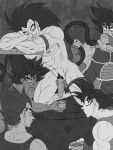  5boys abs alphalightbearer cum dragon_ball handjob kneeling male_focus multiple_boys muscle naughty_face nude orgasm penis_grab smile yaoi 