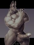  anthro balls canine cigar cock_ring crossed_arms crtm erection humanoid_penis looking_at_viewer male mammal muscular muscular_male nude penis simple_background solo 