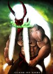  blank_eye claws clothed clothing dagger deity demon femon green_eyes hair horn knife long_hair looking_at_viewer magic male melee_weapon muscular not_furry shinigami solo the-last-phantom topless weapon white_hair 