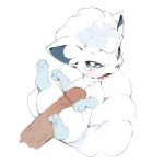  1girl alola_form alolan_vulpix animal_ears between_legs blue_sclera blush cum cum_in_mouth cum_on_upper_body disembodied_penis erection fang feet fox_ears full_body gen_7_pokemon half-closed_eyes lying multiple_tails on_back open_mouth paws penis pokemon pokemon_(creature) pubic_hair simple_background solo tail tears white_background white_eyes youjomodoki 