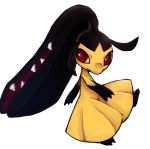  fangs full_body gen_3_pokemon kai_himo looking_at_viewer mawile no_humans pokemon pokemon_(creature) red_eyes simple_background solo white_background 