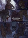  anthro blood bow breasts brown_fur brown_hair clothed clothing comic day digital_media_(artwork) equine female feral fur green_eyes group hair horse mammal night open_mouth outside sitting snow snowing standing tatiilange teeth tongue tree 