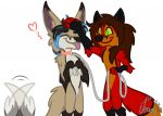  &lt;3 blep brown_hair canine collar crescentwolf duo fennec fox fur green_eyes green_sclera grey_fur hair head_pat jeany545 leash long_ears male mammal metalfox117 petting red_fur tailwag tongue tongue_out 