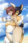  2018 anthro anthro_on_anthro beach bikini breast_grab breasts canine clothing cloud digital_media_(artwork) dimmi_(character) dog duo eyewear female glasses grope hand_on_breast male male/female mammal navel nipples one_eye_closed outside seaside sky swimsuit zzvinniezz 