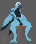  2018 anthro avian balls beak bird claws cum digital_drawing_(artwork) digital_media_(artwork) erection feathered_wings feathers hair humanoid_penis male masturbation nude open_mouth panting penis simple_background sitting smile solo stool toes wings zeshapyra 
