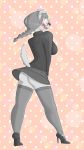  2018 anthro big_breasts blush braided_hair breasts butt canine clothed clothing digital_drawing_(artwork) digital_media_(artwork) eyewear female footwear fur glasses hair high_heels legwear mammal open_mouth plushkinn shoes simple_background solo standing thigh_highs 