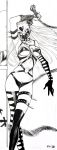  absurdres armpits asymmetrical_legwear black_sclera bra bracer breasts choker crotch_zipper dominatrix elbow_gloves face_mask facial_mark fingernails fins floating_hair forehead_mark gloves greyscale hand_up highres holding holding_weapon kaijin_hime_do-s large_breasts legband long_hair looking_at_viewer mask monochrome motion_blur murata_yuusuke nail_polish navel o-ring official_art one-punch_man page_number panties single_elbow_glove solo spiked_choker spikes standing thighhighs underwear v-shaped_eyebrows weapon whip whipping zipper 