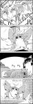  4koma basket bow butterfly_wings comic commentary_request dizzy_(feeling) doorway emphasis_lines eternity_larva greyscale hair_between_eyes hair_bow hair_ribbon hair_tubes hakurei_reimu hands_on_own_knees highres kneeling knitting_needle leaf leaf_on_head ledge looking_at_another medicine_melancholy minigirl monochrome multiple_views needle open_door ribbon shaded_face short_hair smile table tani_takeshi touhou translation_request warming wings yarn yarn_ball yukkuri_shiteitte_ne 