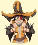  1girl alien armpits battleborn black_hair breasts extra_arms lil_moonie orendi_(battleborn) sharp_teeth smile twintails witch_hat 