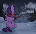  building equine female friendship_is_magic hair horn mammal marsminer moon my_little_pony scarf snow solo tree twilight_sparkle_(mlp) winged_unicorn wings 