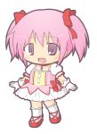  :d bangs blush bow chibi choker collarbone commentary_request dress eyebrows_visible_through_hair full_body gloves hair_between_eyes hair_bow kaname_madoka kneehighs looking_at_viewer magical_girl mahou_shoujo_madoka_magica open_mouth pink_dress pink_eyes pink_hair puffy_short_sleeves puffy_sleeves red_bow red_choker red_footwear rinechun shoes short_sleeves simple_background smile solo standing twintails white_background white_gloves white_legwear 