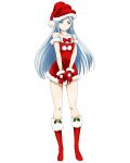  blue_eyes blush boots bow collarbone dress dress_tug full_body fur_trim gloves hat log_horizon long_hair looking_away official_art red_bow red_dress red_footwear red_gloves red_hat reinesia_el_arte_cowen santa_boots santa_costume santa_hat silver_hair sleeveless sleeveless_dress solo standing strapless strapless_dress transparent_background very_long_hair 