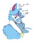  angry anthro blush canine clothing cylus dialogue eeveelution gloves mammal nintendo overalls overfawning_(artist) pok&eacute;mon pok&eacute;mon_(species) shiny_pok&eacute;mon sylveon text video_games 